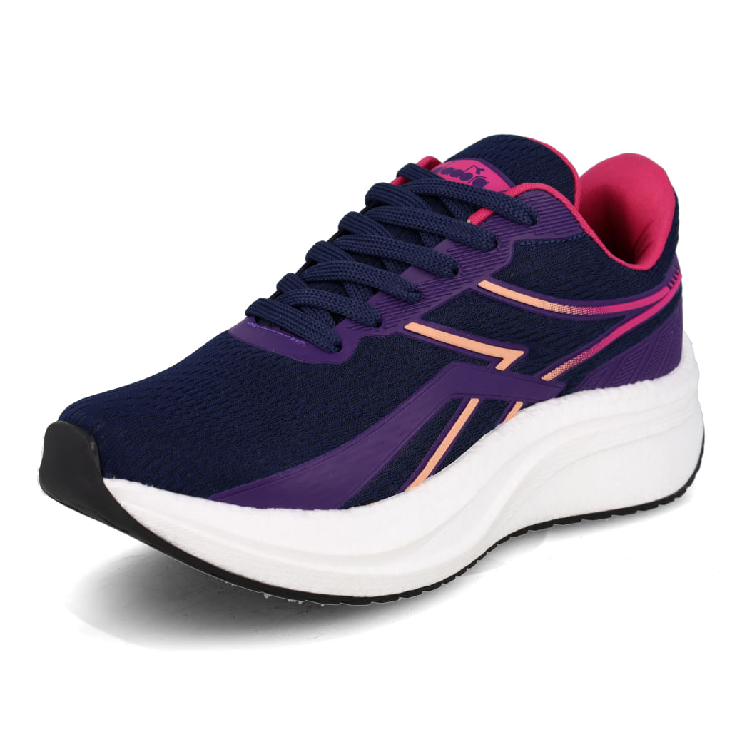Tênis feminino Diadora Flex na cor marinho, vista lateral direita evidenciando detalhes do design